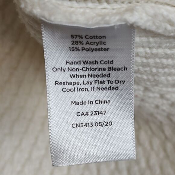 Talbot's Ivory Mixed Knit Gold Button Funnel Neck Sweater Top Size PL - Picture 7 of 11